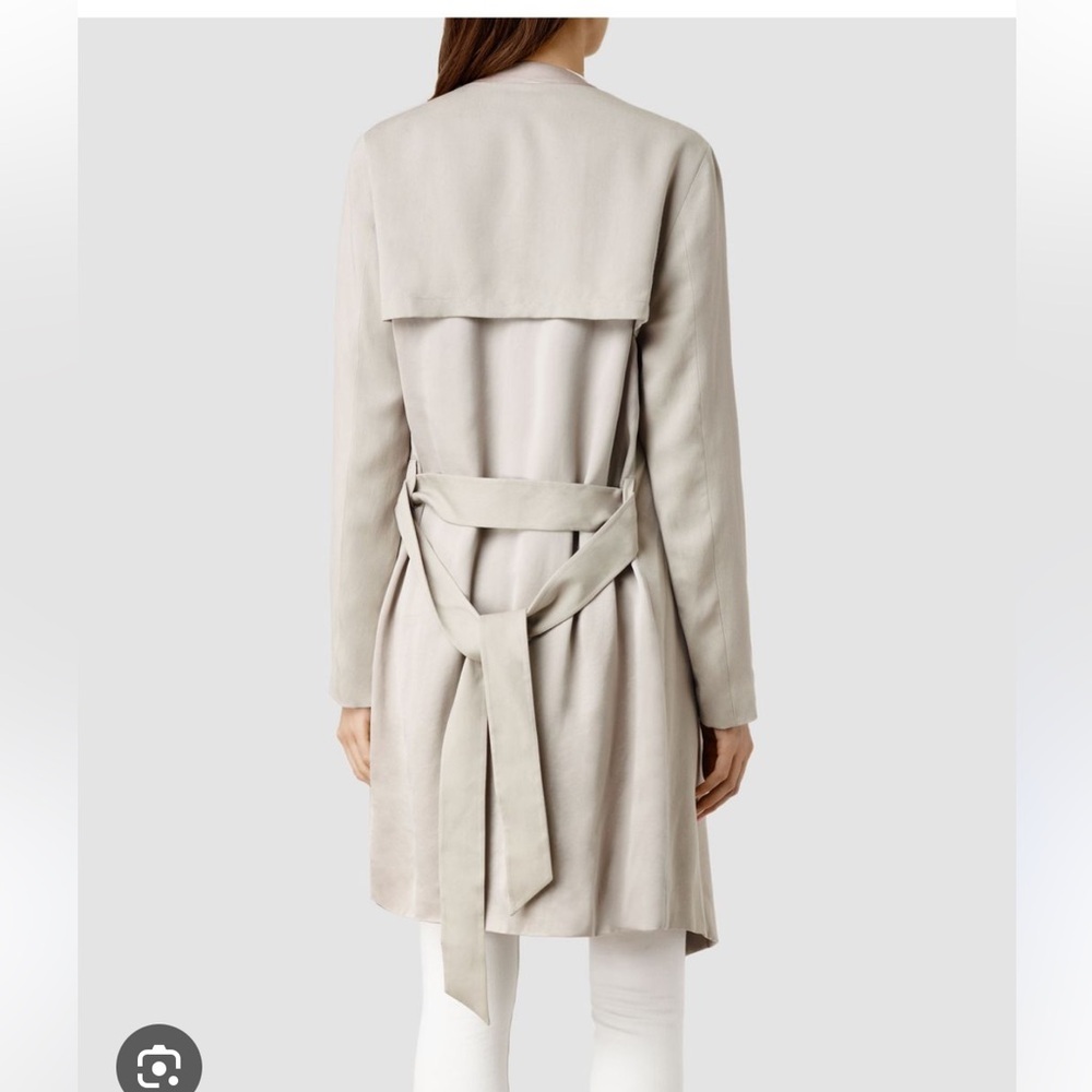 All Saints Hace Lyocell Silk Gray Chic Waterfall Jacket sz 8 - Picture 2 of 11